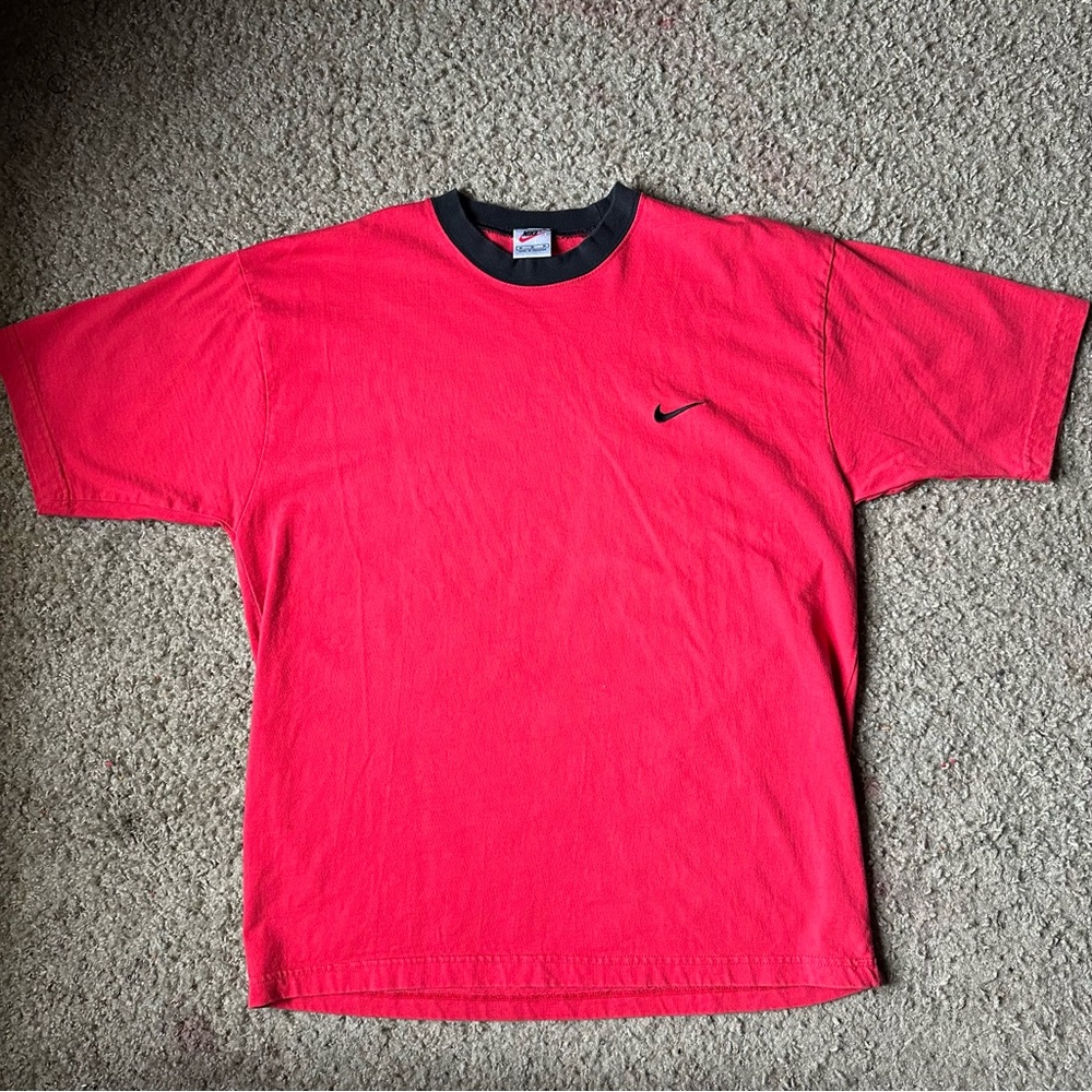 VTG Nike Shirt Mens Sz M Red Short Sleeve Embroidered Swoosh Black